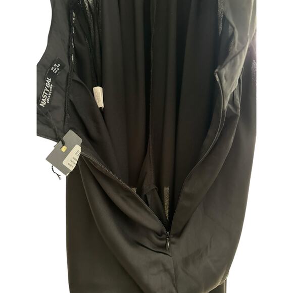 Nasty Gal Black Satin Backless Crossover Halter Wide Leg Pant Jumpsuit Size 8 - Picture 9 of 10